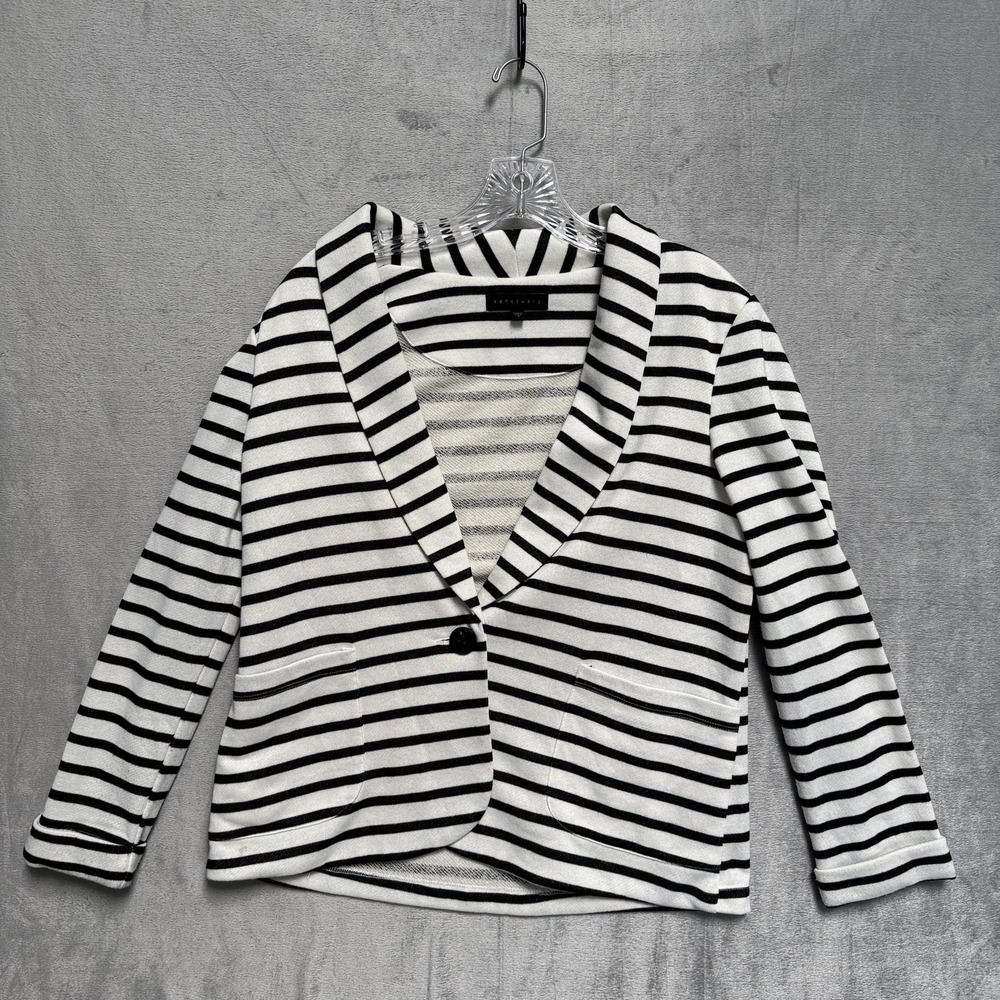 Sanctuary Blazer Womens Large White Black Striped‎ Knit Single Button Pockets